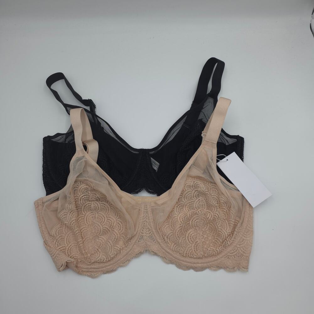 HSIA Bundle of Two Mermaid Scales Lace Unlined Bra Black Beige Size 38C